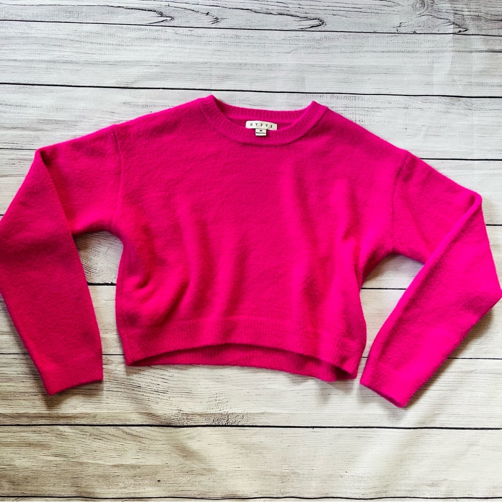 HYFVE Pink Crew Neck Cropped Sweater